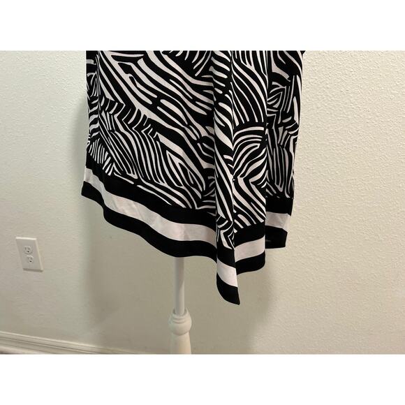 Michael Kors Womens Zebra Border-Print One Shoulder Blouse BlackWhite Large New - Picture 2 of 8
